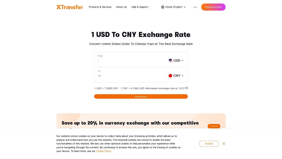 Screenshot for 貨幣兌換器 | 將美元（USD）兌換為人民幣（CNY）- XTransfer