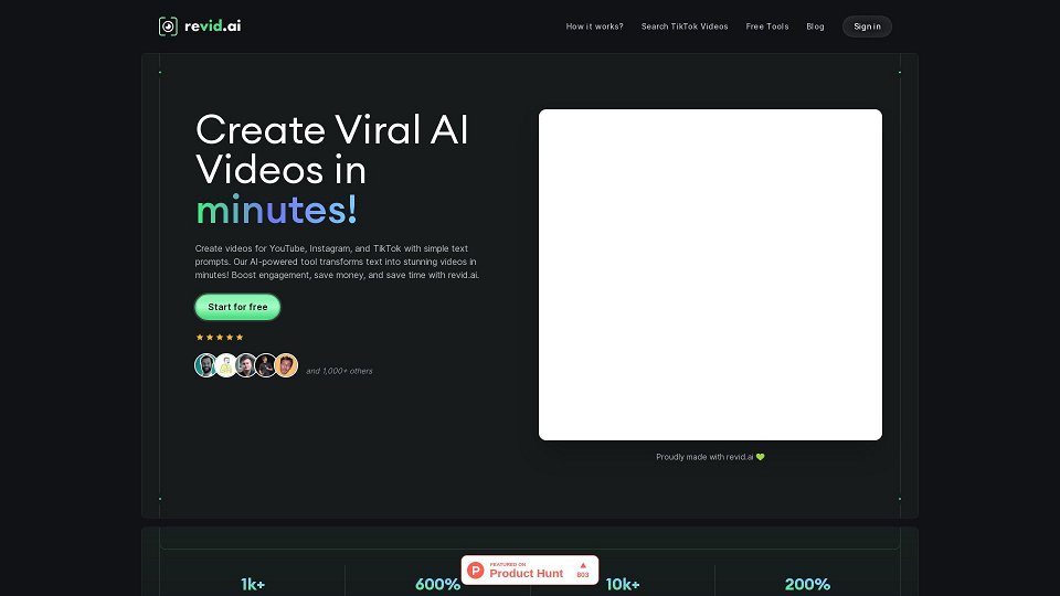 Screenshot for revid.ai - Create viral short videos, fast.