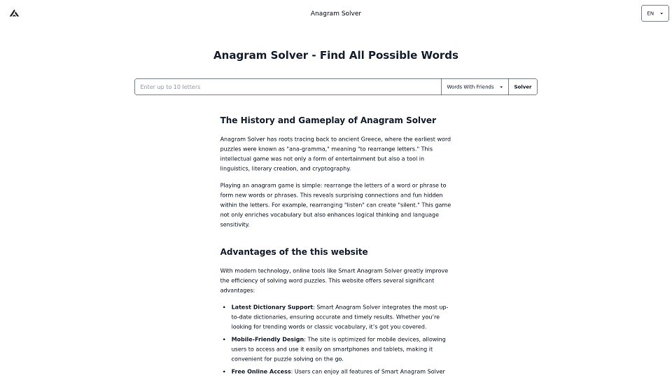 Screenshot for Free Online Anagram Solver | Find All Possible Words