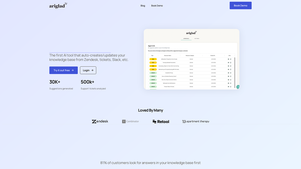Screenshot for Ariglad - 지식 베이스 기사 자동 업데이트 및 생성