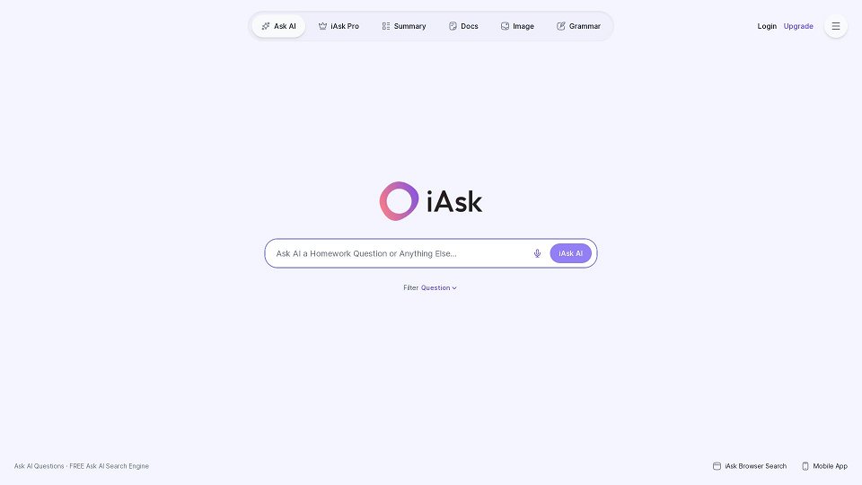 Screenshot for Ask AI Questions · Free AI Search Engine · iAsk.Ai is a Free Answer Engine, Enabling Users to Ask ChatGPT AI Any Question (iAsk)