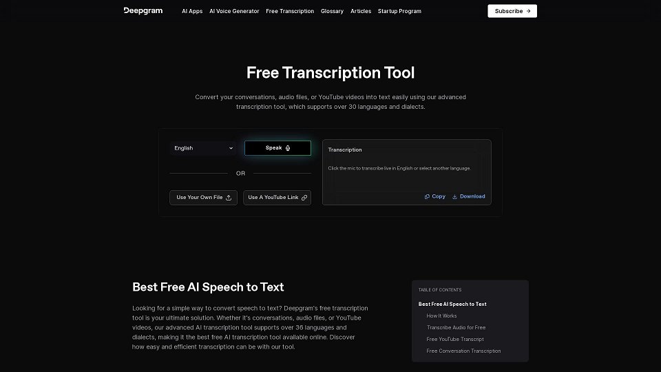 Screenshot for Free Transcription Tool | Deepgram