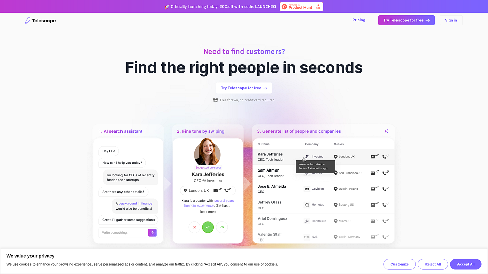 Screenshot for Telescope | AI-Driven Lead Generation Platform