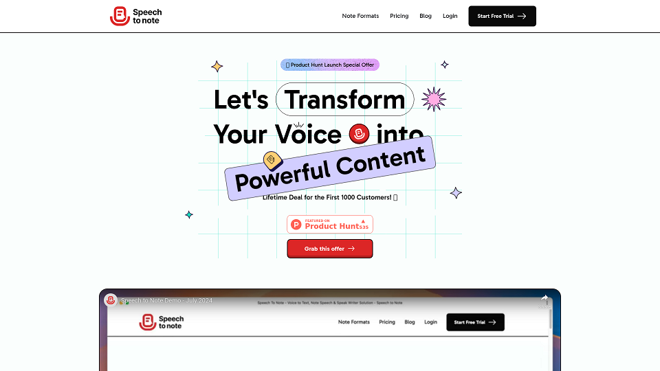 Screenshot for Speech-To-Note Launches on ‘Product Hunt’ - Grab The Special Offer