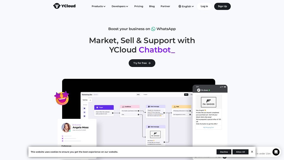 Screenshot for YCloud | Market, Sell &amp; Support with WhatsApp Chatbot &amp; CRM platform