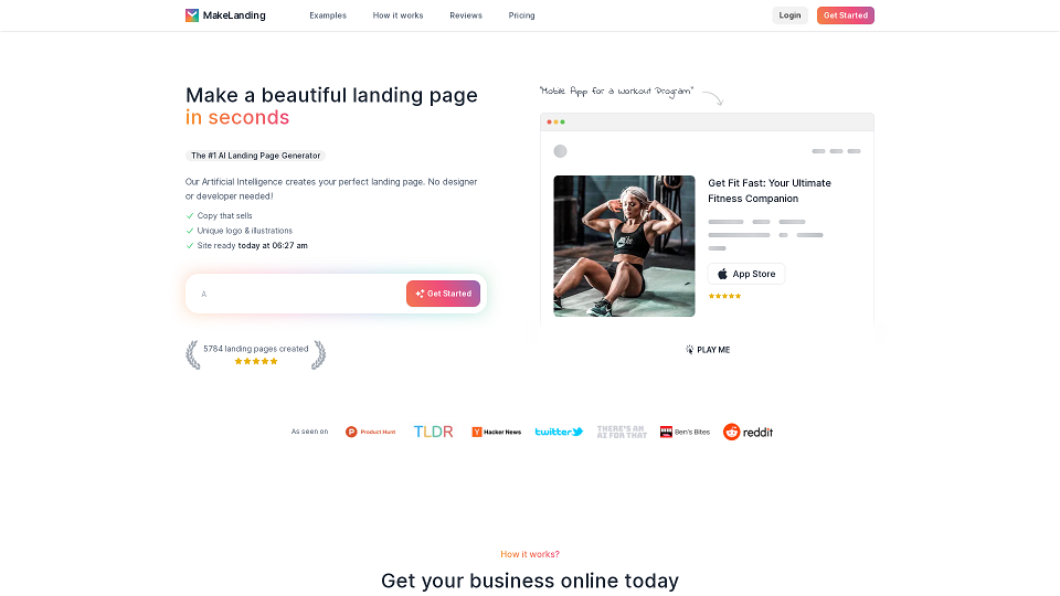Screenshot for Build Beautiful Landing Pages Instantly With AI | Makelanding
