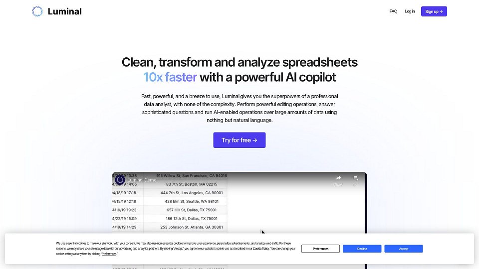 Screenshot for Luminal: Clean, transform and analyze spreadsheets 10x faster with a powerful AI copilot.