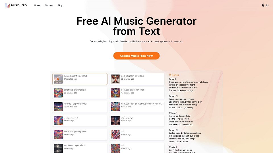 Screenshot for MusicHero.ai：テキストから無料のAI音楽生成ツール