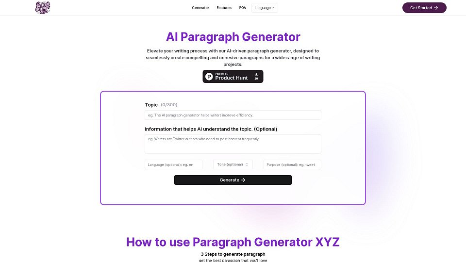 Screenshot for Paragraph Generator AI - Free &amp; No login | XYZ