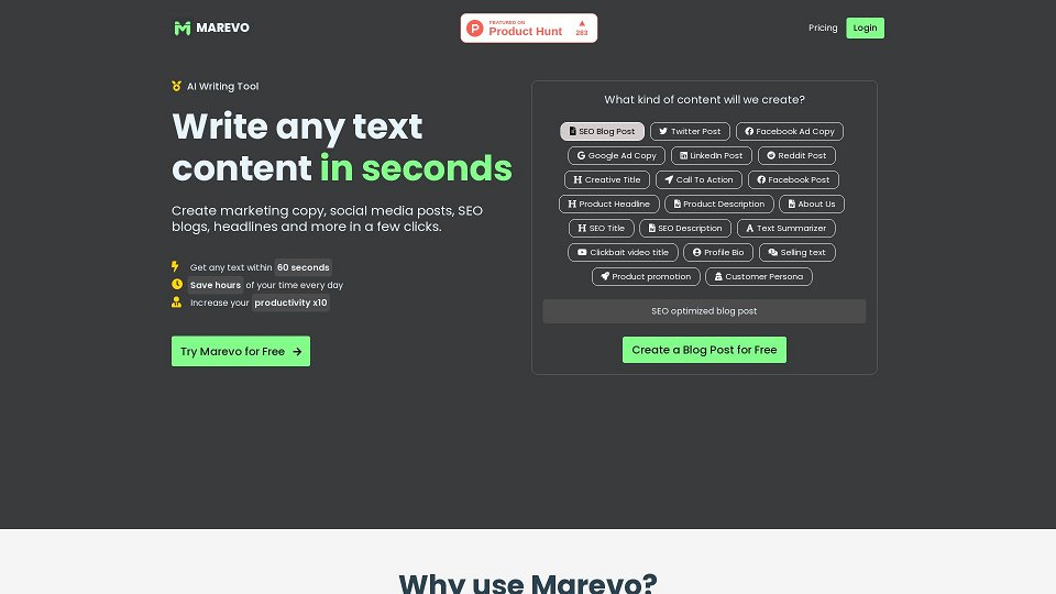 Screenshot for Marevo - The #1 AI Writing Tool, AI Text Generator