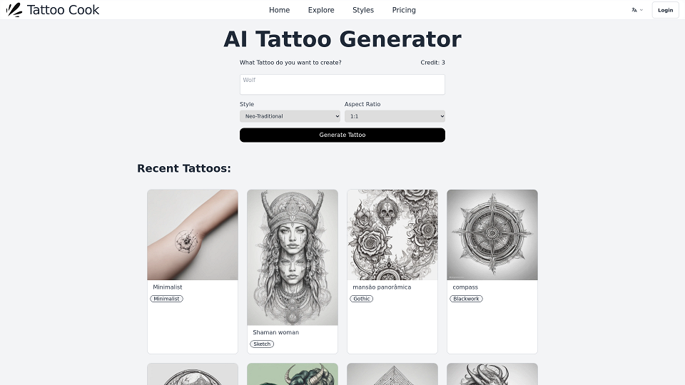 Screenshot for AI Tattoo Generator.Free to try without login. | Tattoo Cook