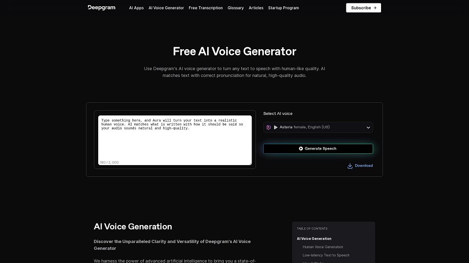 Screenshot for AI Voice Generator &amp; Text to Speech | Deepgram