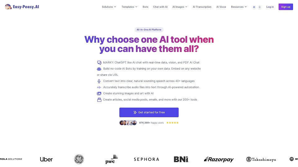 Screenshot for Best AI Writer, Content Generator &amp; Copywriting Assistant | Easy-Peasy.AI