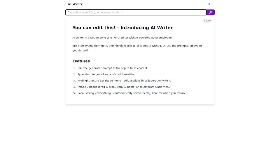 Screenshot for AI Writer - free Notion-like text editor with AI features