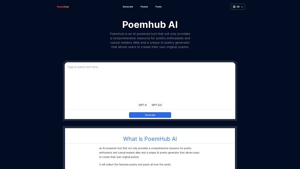 Screenshot for PoemHub: Poem collector and poem generator by AI.