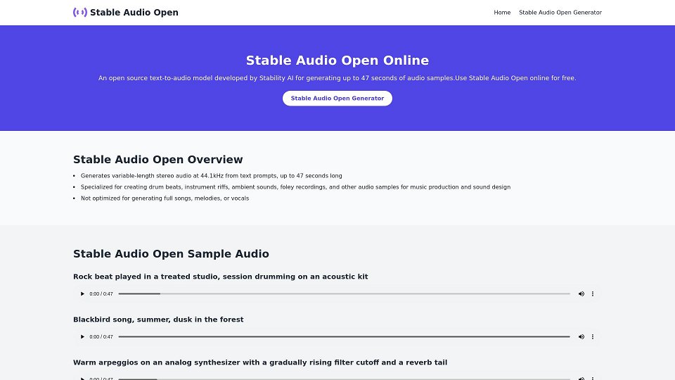 Screenshot for Stable Audio Open Online