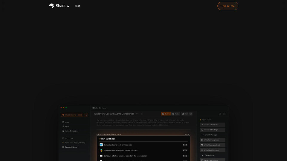 Screenshot for Shadow -  Bot-Free AI Autopilot for Post-Meeting Tasks