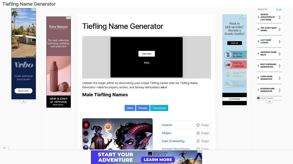 Screenshot for Tiefling Name Generator - Tiefling Names for DnD(Dungeons & Dragons) | Tiefling Name Generator