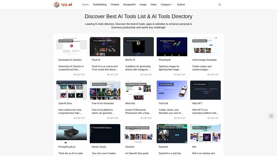 Screenshot for Discover Best AI Tools List & AI Tools Directory with tyy.ai