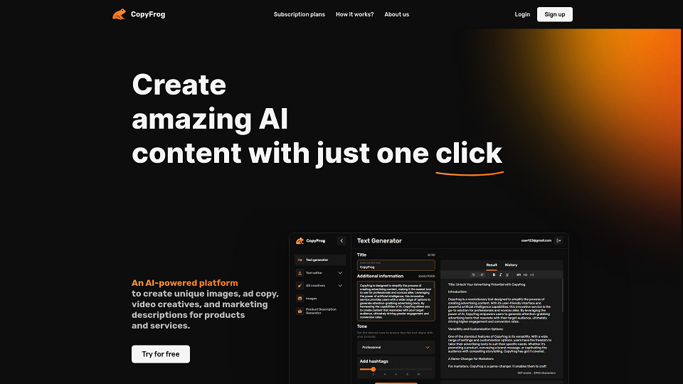 Screenshot for AI content creator - generate content using AI online