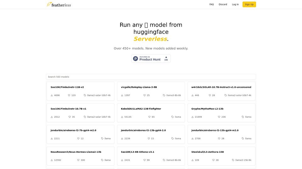 Screenshot for Featherless - サーバーレスLLM