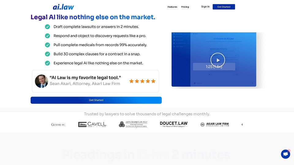 Screenshot for Legal AI Like Nothing Else on the Market. - AI.Law - ai.law