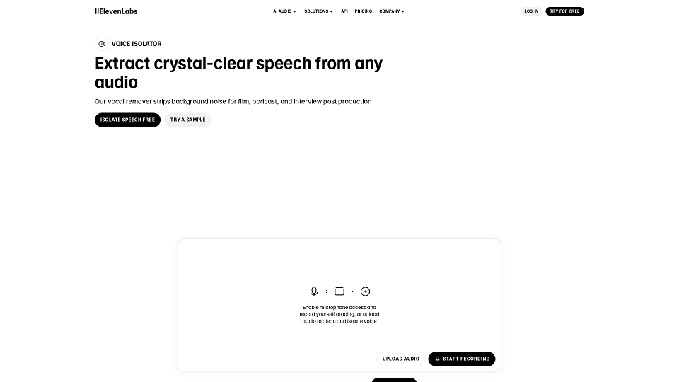 Screenshot for Free Voice Isolator and Background Noise Remover | ElevenLabs