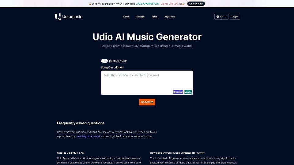 Screenshot for UdioMusic.Online: Free Udio AI Music Generator | Create Unique Udio AI Music