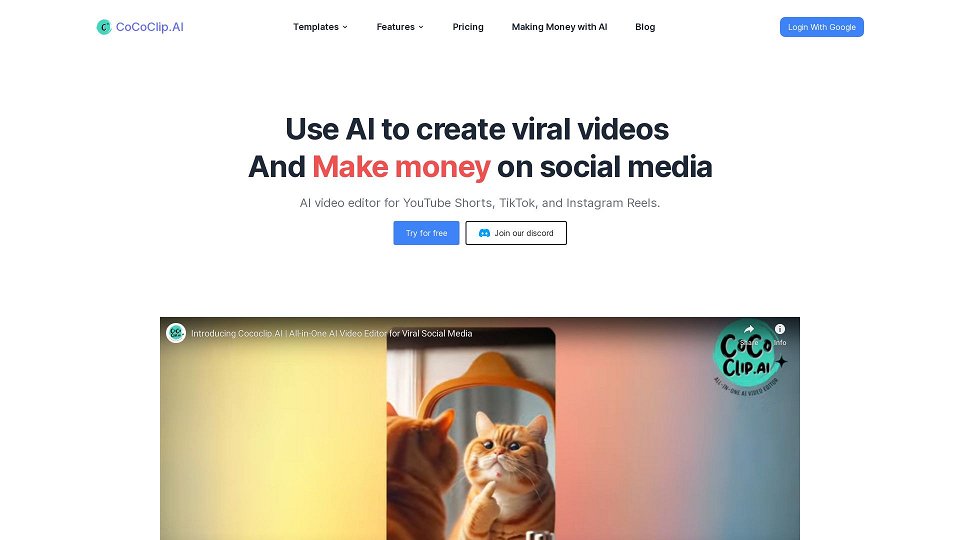 Screenshot for CoCoClip.AI | All-in-One AI Video Editor for Social Media Videos | Tekst naar Video