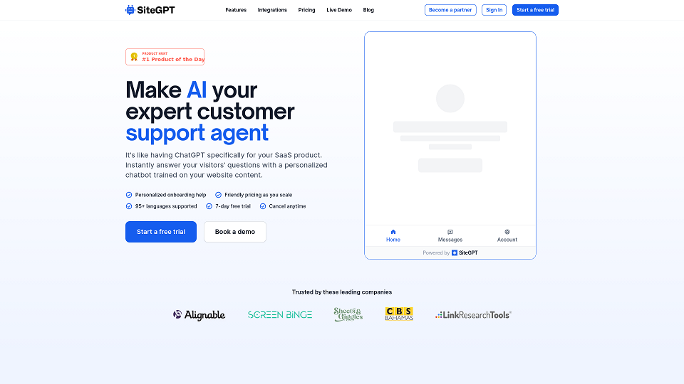 Screenshot for SiteGPT - Make AI your expert customer support agent